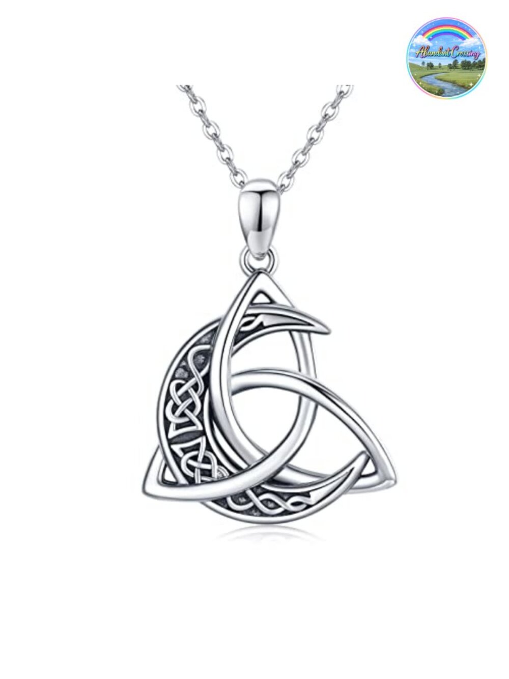 925 Sterling Silver Celtic Moon Necklace Women Men Pendant Crescent